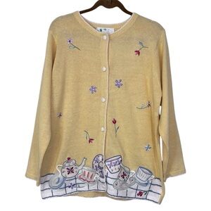 The Quacker Factory QVC Women’s Large Yellow Embroidered Sweater Buttons Easter